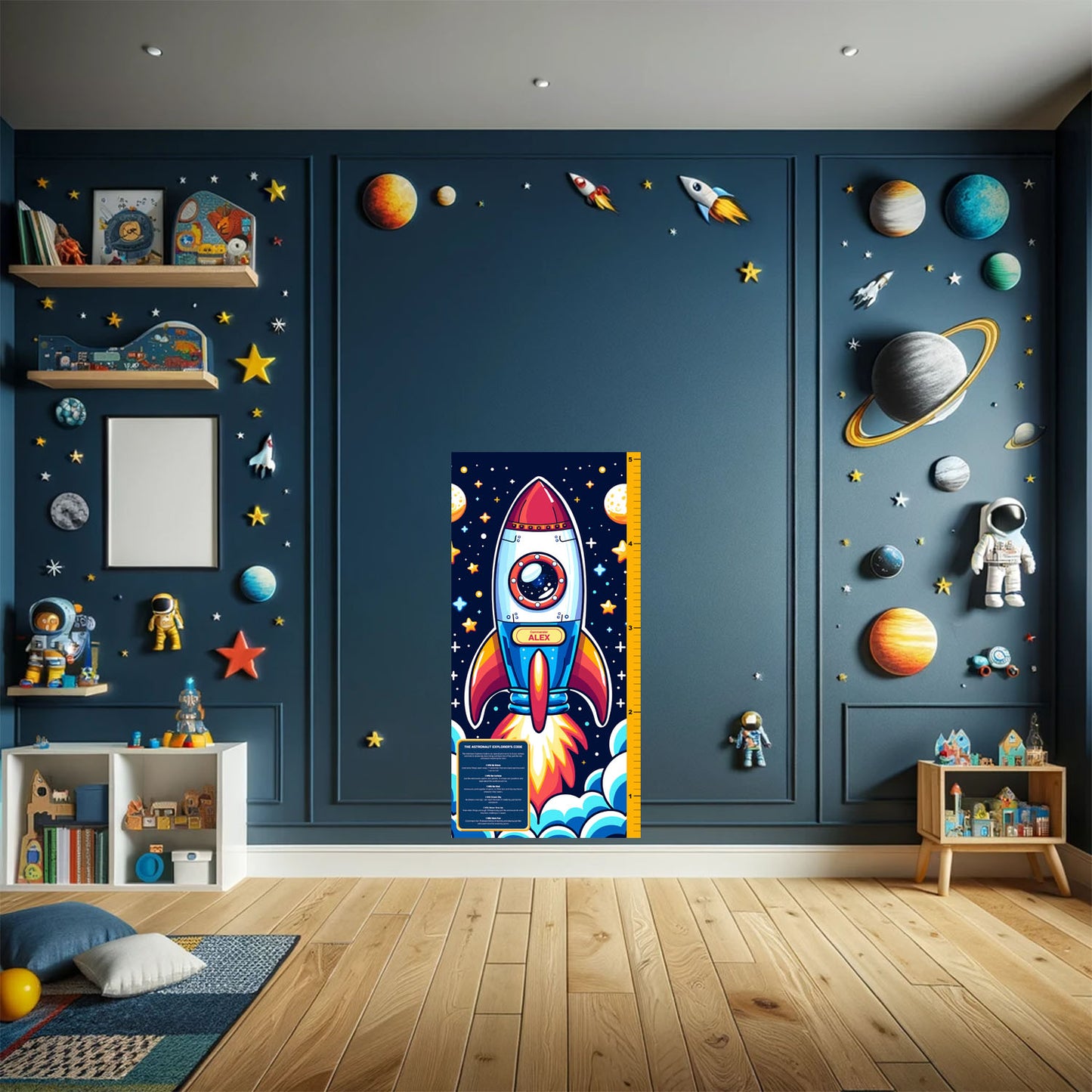 "Reach for the Stars" - Personalized Rocket Growth Chart Wall Decal for Kids