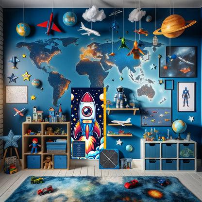 "Reach for the Stars" - Personalized Rocket Growth Chart Wall Decal for Kids